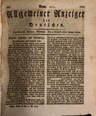 Allgemeiner Anzeiger der Deutschen Montag 6. August 1821