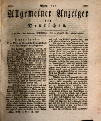 Allgemeiner Anzeiger der Deutschen Dienstag 7. August 1821