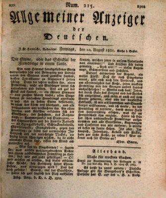 Allgemeiner Anzeiger der Deutschen Freitag 10. August 1821