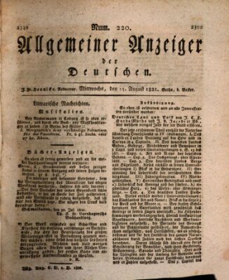 Allgemeiner Anzeiger der Deutschen Mittwoch 15. August 1821