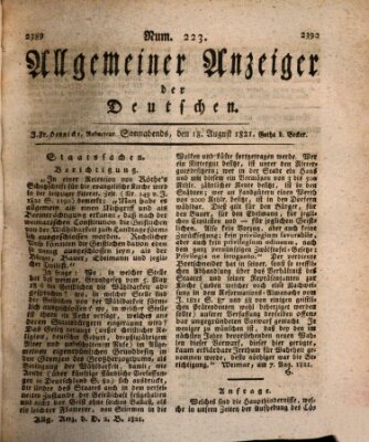 Allgemeiner Anzeiger der Deutschen Samstag 18. August 1821