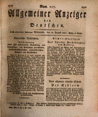 Allgemeiner Anzeiger der Deutschen Mittwoch 22. August 1821