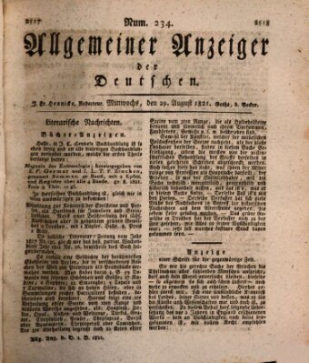 Allgemeiner Anzeiger der Deutschen Mittwoch 29. August 1821