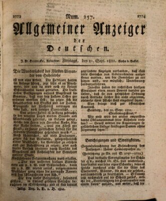 Allgemeiner Anzeiger der Deutschen Freitag 21. September 1821