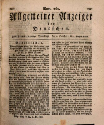 Allgemeiner Anzeiger der Deutschen Dienstag 2. Oktober 1821