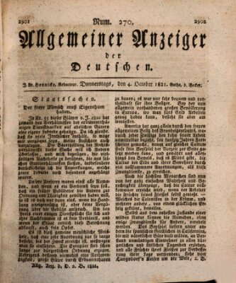 Allgemeiner Anzeiger der Deutschen Donnerstag 4. Oktober 1821