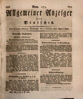 Allgemeiner Anzeiger der Deutschen Sonntag 7. Oktober 1821