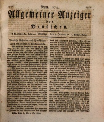Allgemeiner Anzeiger der Deutschen Montag 8. Oktober 1821