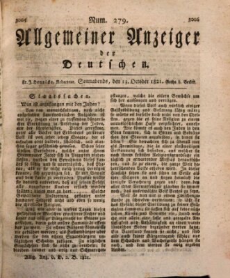 Allgemeiner Anzeiger der Deutschen Samstag 13. Oktober 1821