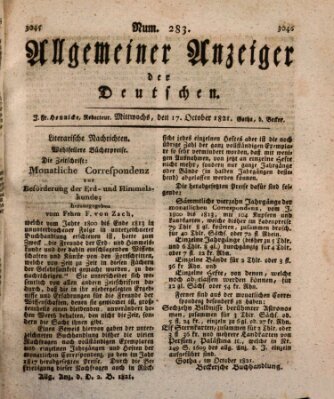 Allgemeiner Anzeiger der Deutschen Mittwoch 17. Oktober 1821