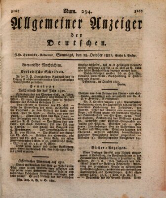 Allgemeiner Anzeiger der Deutschen Sonntag 28. Oktober 1821