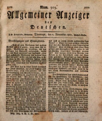 Allgemeiner Anzeiger der Deutschen Dienstag 6. November 1821