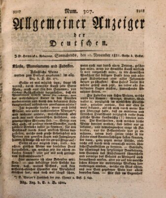 Allgemeiner Anzeiger der Deutschen Samstag 10. November 1821