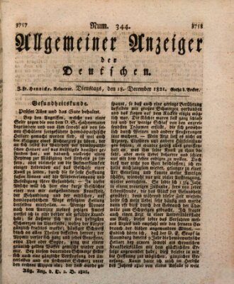 Allgemeiner Anzeiger der Deutschen Dienstag 18. Dezember 1821