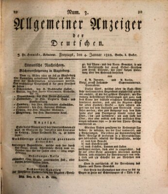 Allgemeiner Anzeiger der Deutschen Freitag 4. Januar 1822