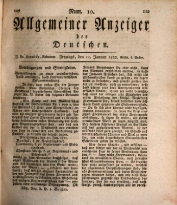 Allgemeiner Anzeiger der Deutschen Freitag 11. Januar 1822