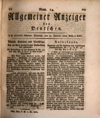Allgemeiner Anzeiger der Deutschen Freitag 25. Januar 1822