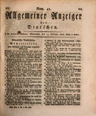 Allgemeiner Anzeiger der Deutschen Mittwoch 13. Februar 1822