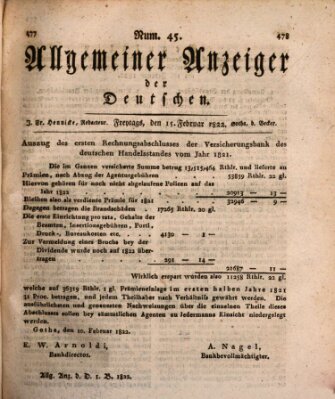 Allgemeiner Anzeiger der Deutschen Freitag 15. Februar 1822