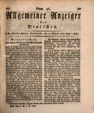 Allgemeiner Anzeiger der Deutschen Samstag 16. Februar 1822