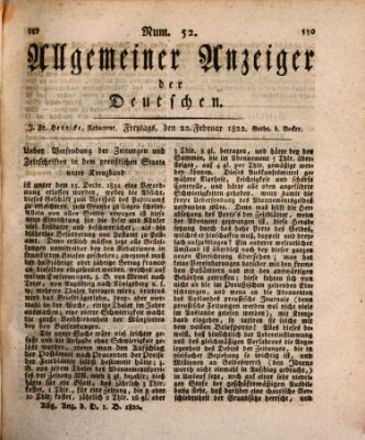 Allgemeiner Anzeiger der Deutschen Freitag 22. Februar 1822