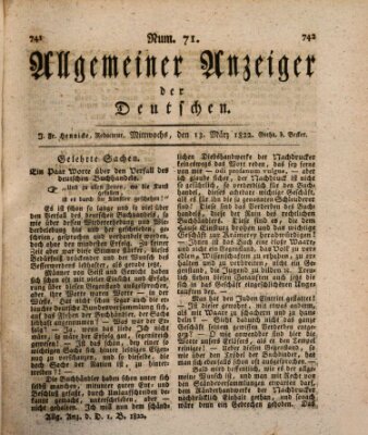 Allgemeiner Anzeiger der Deutschen Mittwoch 13. März 1822