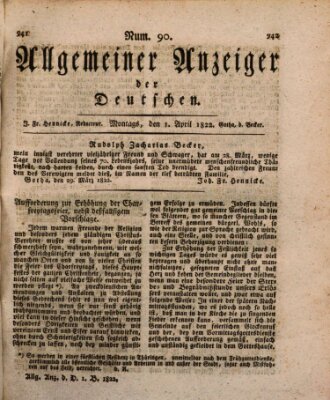 Allgemeiner Anzeiger der Deutschen Montag 1. April 1822