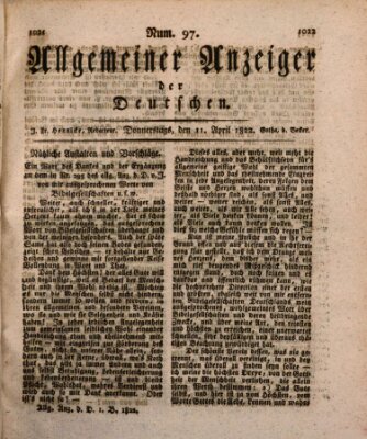 Allgemeiner Anzeiger der Deutschen Donnerstag 11. April 1822