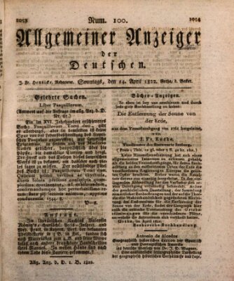 Allgemeiner Anzeiger der Deutschen Sonntag 14. April 1822