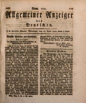 Allgemeiner Anzeiger der Deutschen Dienstag 16. April 1822