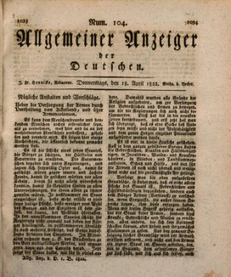 Allgemeiner Anzeiger der Deutschen Donnerstag 18. April 1822