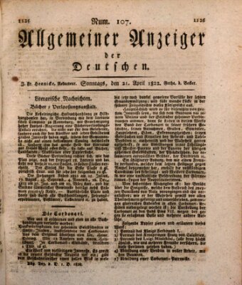 Allgemeiner Anzeiger der Deutschen Sonntag 21. April 1822