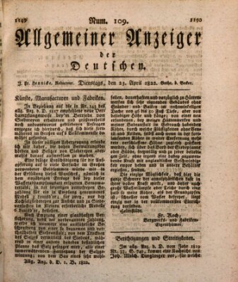 Allgemeiner Anzeiger der Deutschen Dienstag 23. April 1822