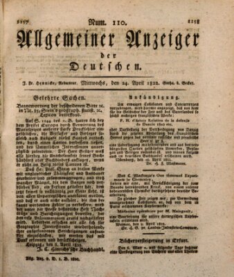 Allgemeiner Anzeiger der Deutschen Mittwoch 24. April 1822