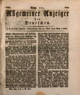 Allgemeiner Anzeiger der Deutschen Donnerstag 25. April 1822