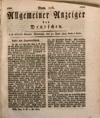 Allgemeiner Anzeiger der Deutschen Tuesday 30. April 1822