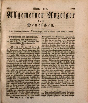 Allgemeiner Anzeiger der Deutschen Donnerstag 2. Mai 1822