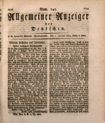 Allgemeiner Anzeiger der Deutschen Samstag 1. Juni 1822