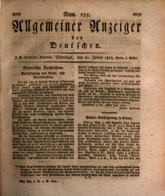 Allgemeiner Anzeiger der Deutschen Sonntag 21. Juli 1822