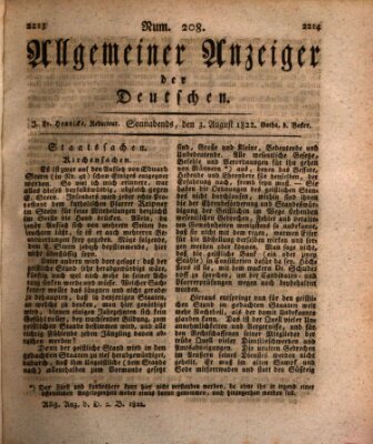 Allgemeiner Anzeiger der Deutschen Samstag 3. August 1822