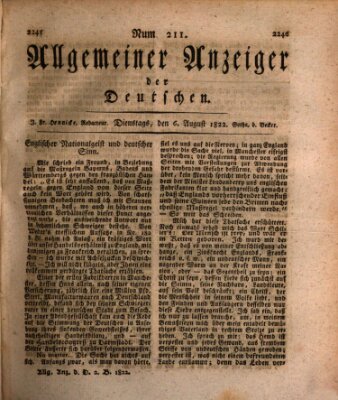 Allgemeiner Anzeiger der Deutschen Dienstag 6. August 1822