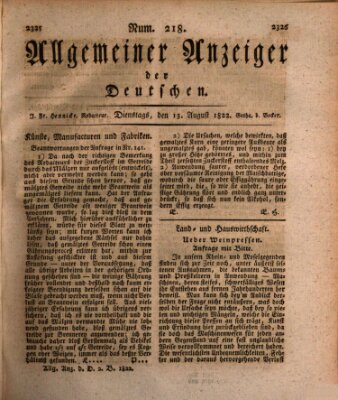 Allgemeiner Anzeiger der Deutschen Dienstag 13. August 1822