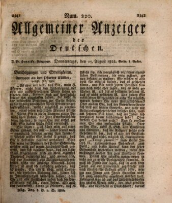 Allgemeiner Anzeiger der Deutschen Donnerstag 15. August 1822