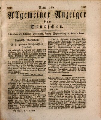 Allgemeiner Anzeiger der Deutschen Sonntag 29. September 1822