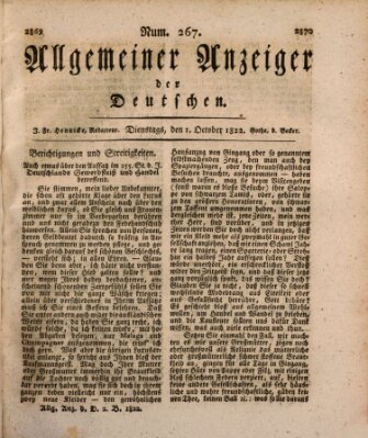 Allgemeiner Anzeiger der Deutschen Dienstag 1. Oktober 1822