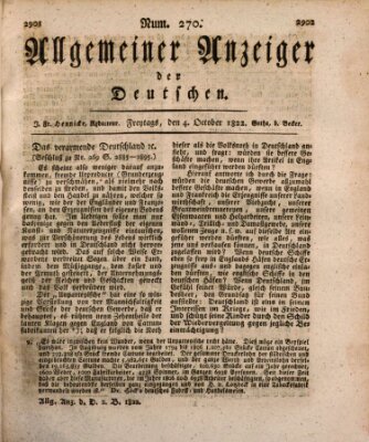 Allgemeiner Anzeiger der Deutschen Freitag 4. Oktober 1822