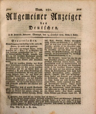 Allgemeiner Anzeiger der Deutschen Montag 14. Oktober 1822