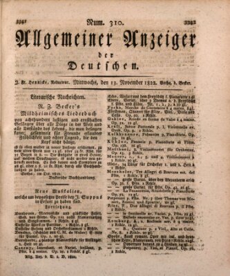 Allgemeiner Anzeiger der Deutschen Mittwoch 13. November 1822