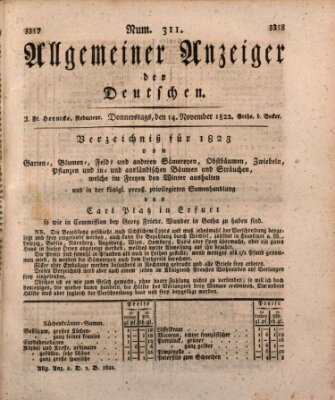 Allgemeiner Anzeiger der Deutschen Donnerstag 14. November 1822