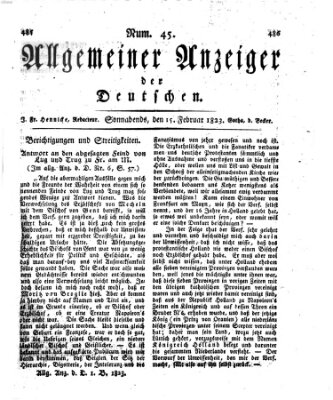 Allgemeiner Anzeiger der Deutschen Samstag 15. Februar 1823